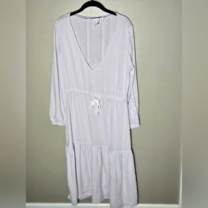 Joie Linen Blend Boho Beachcore Tiered Elevated Basic Midi Dress, Large